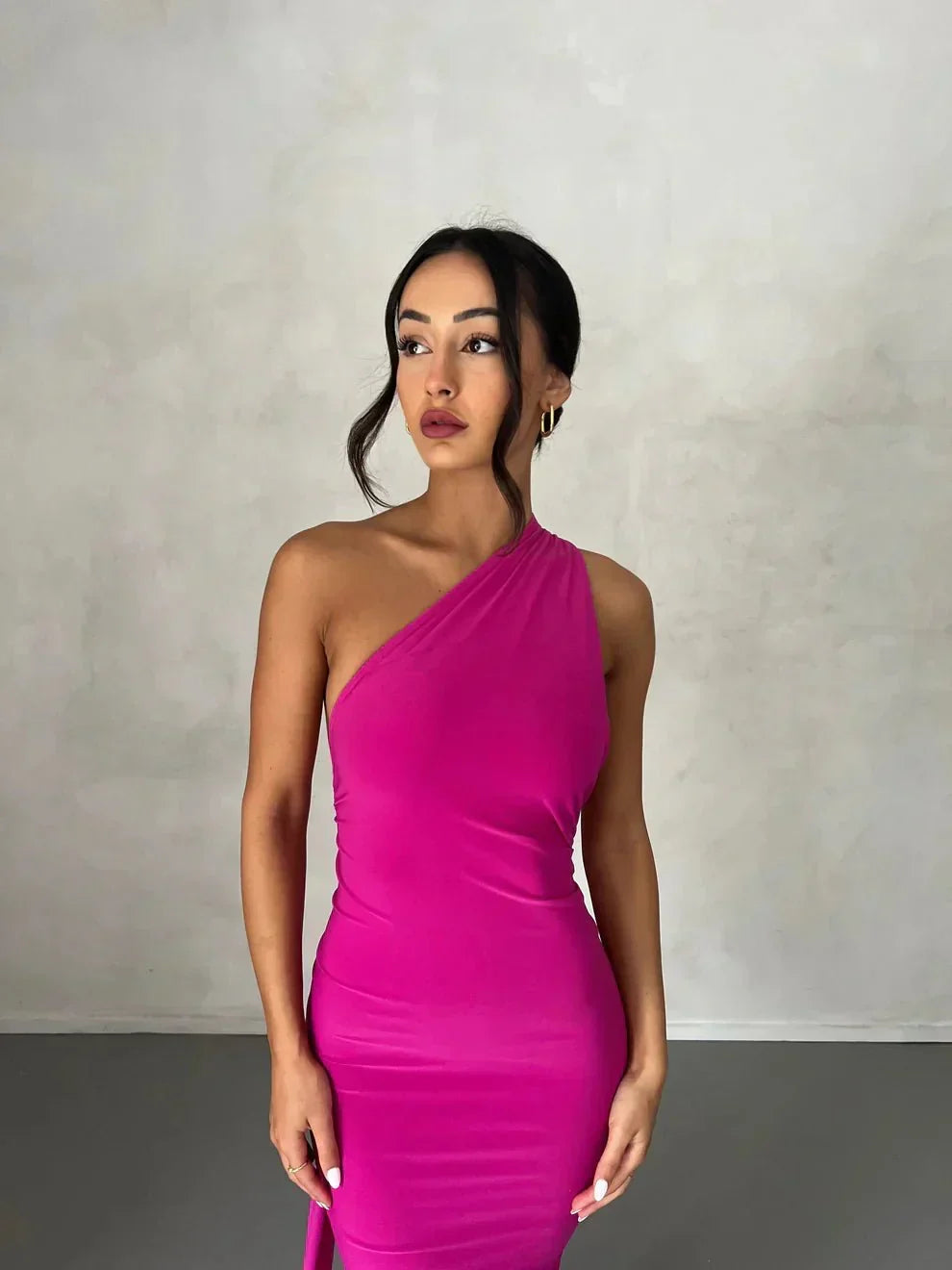 Consta One Shoulder Maxi Dress - Fuchsia