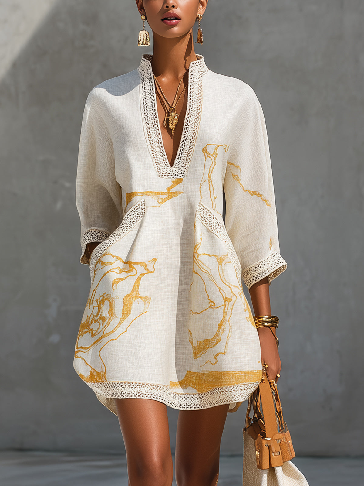 Consuela Crochet Lace Mini Dress - Golden Ivory
