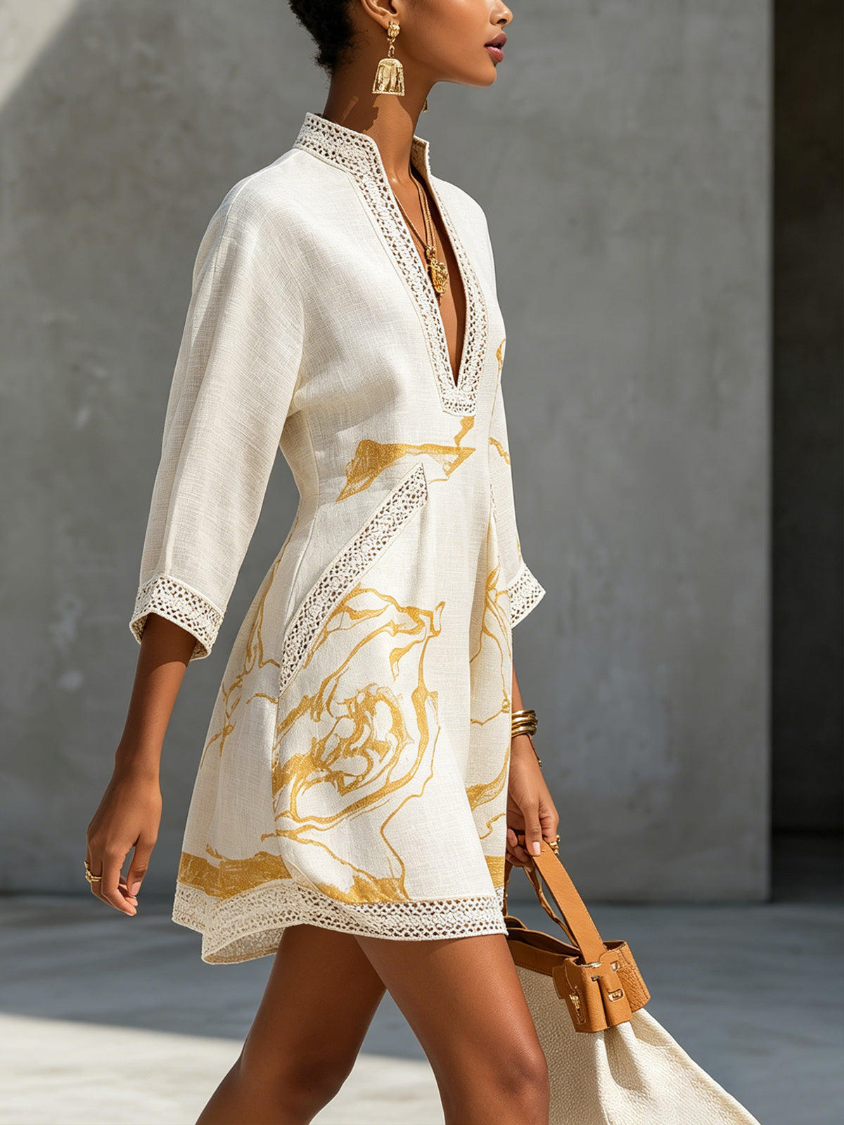 Consuela Crochet Lace Mini Dress - Golden Ivory