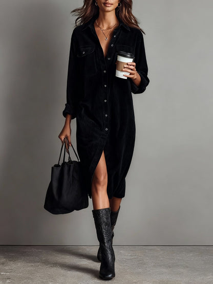 Corisande Corduroy Midi Dress - Black