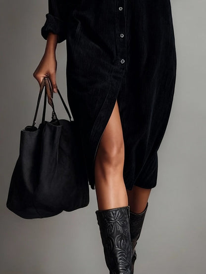 Corisande Corduroy Midi Dress - Black