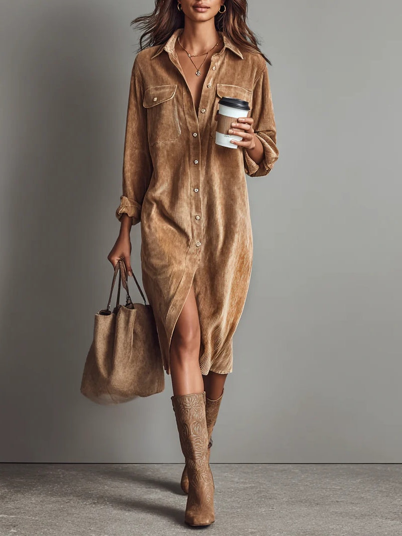 Corisande Corduroy Midi Dress - Brown