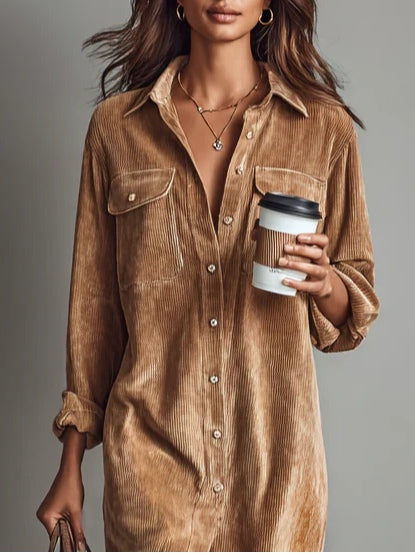 Corisande Corduroy Midi Dress - Brown