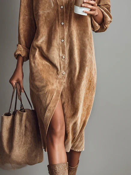 Corisande Corduroy Midi Dress - Brown