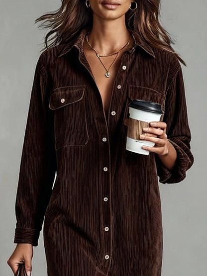 Corisande Corduroy Midi Dress - Dark Brown