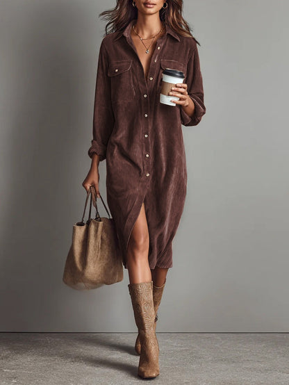 Corisande Corduroy Midi Dress - Maroon