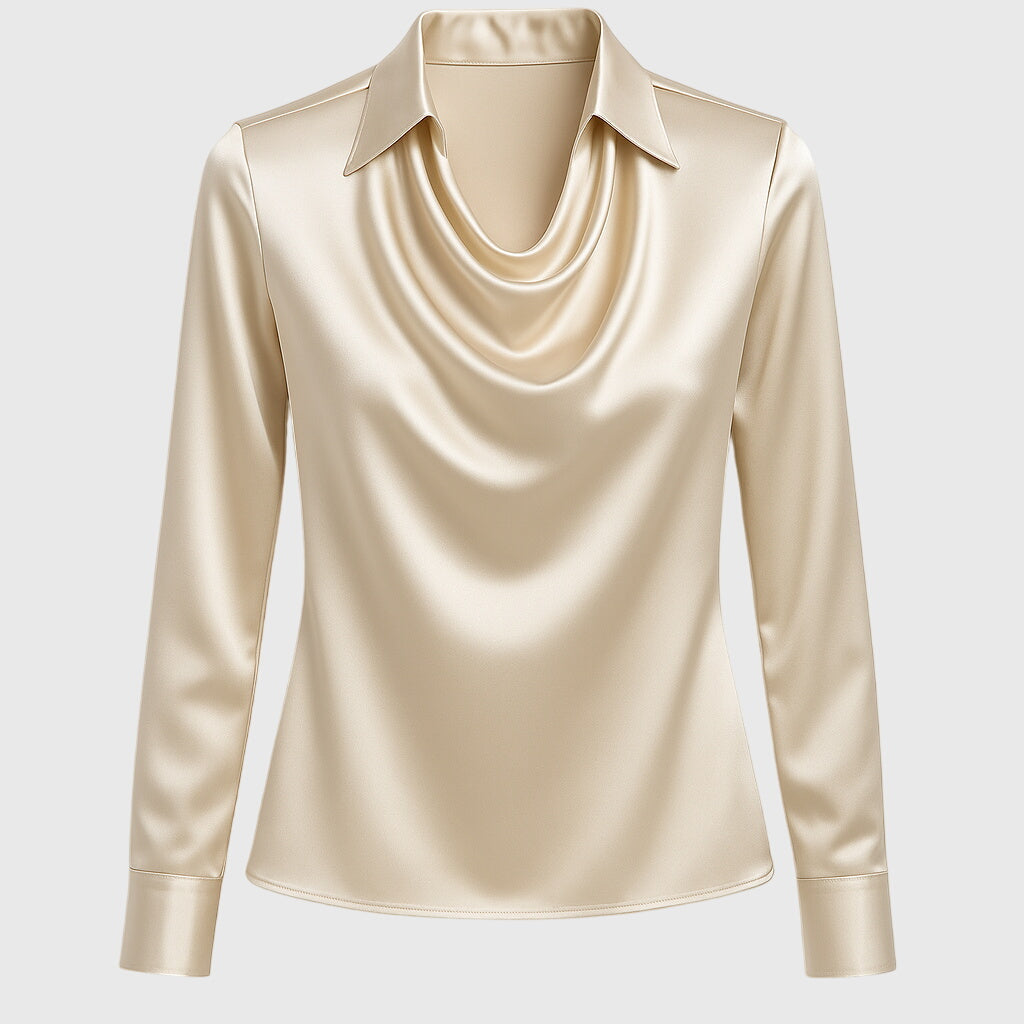 Women's Workwear Cowl Neck Long Sleeve Satin Blouse