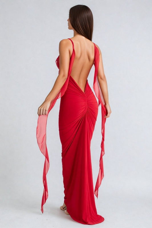Daini Rosette Maxi Dress - Red