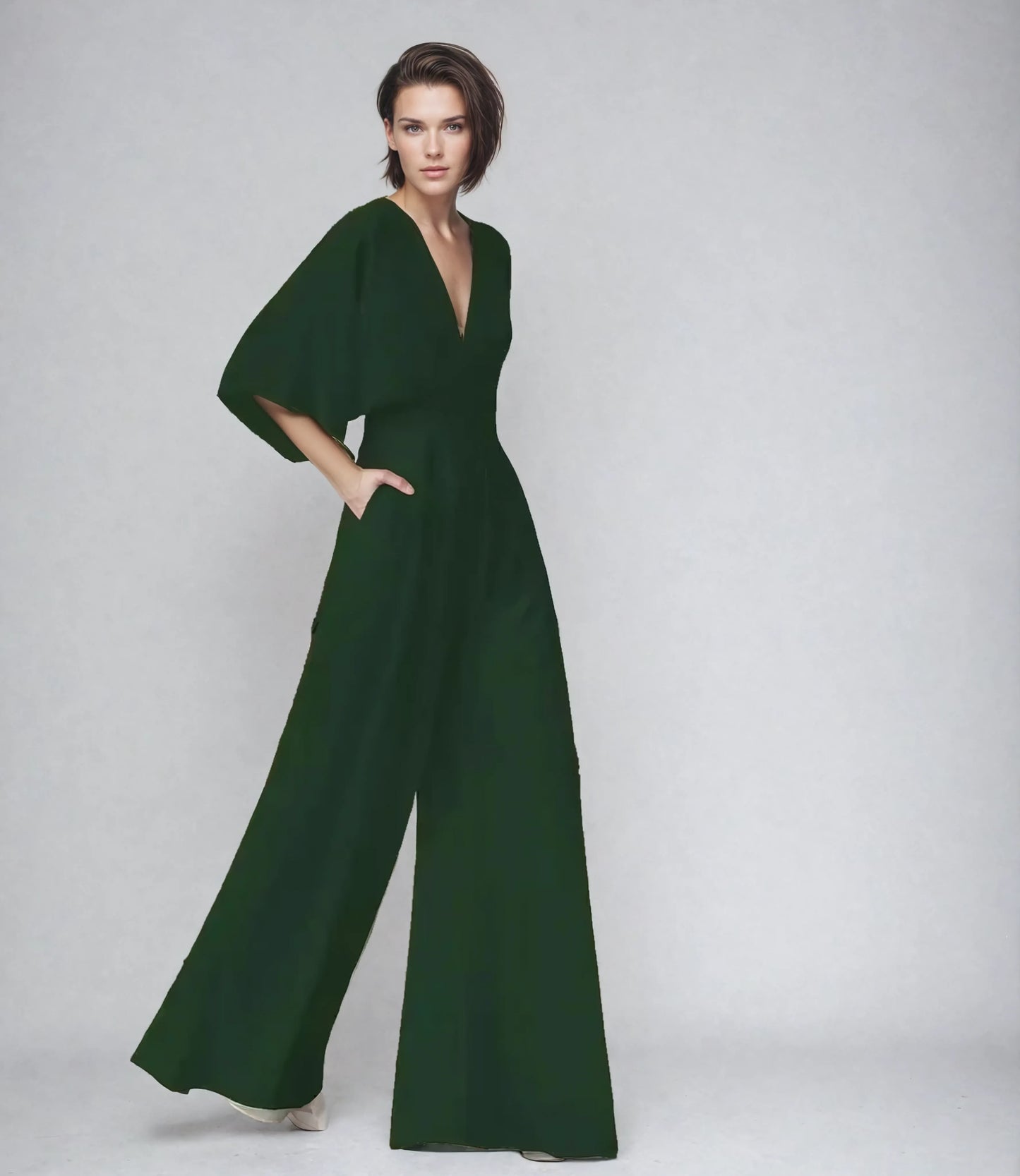 Women's Cocktail V Neck Flutter Sleeve Wide Leg Jumpsuit