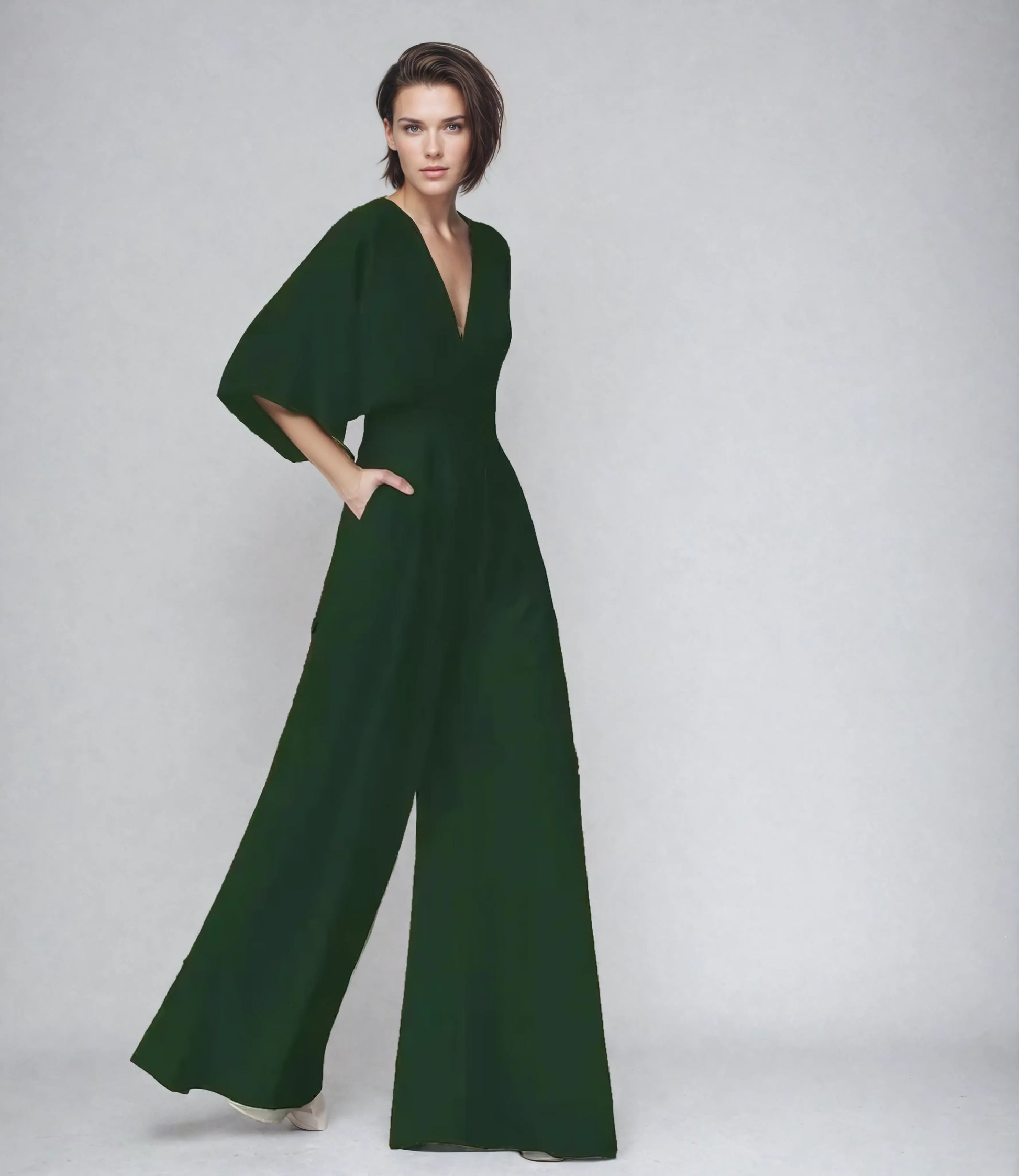 Women's Cocktail V Neck Flutter Sleeve Wide Leg Jumpsuit