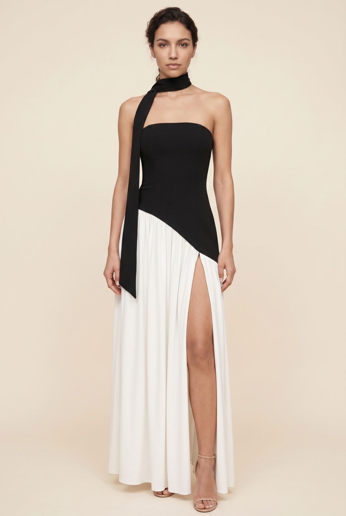 Delphina Strapless Maxi Dress - Black and White