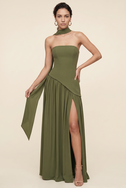 Delphina Strapless Maxi Dress - Olive Green