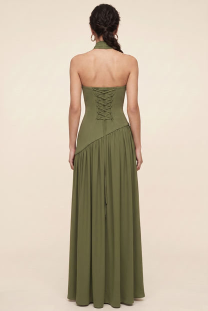 Delphina Strapless Maxi Dress - Olive Green
