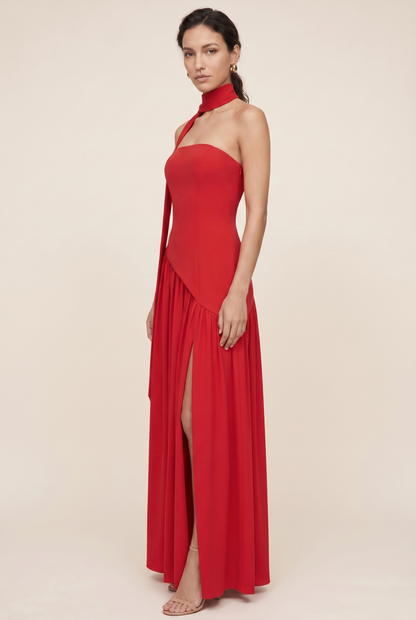 Delphina Strapless Maxi Dress - Red