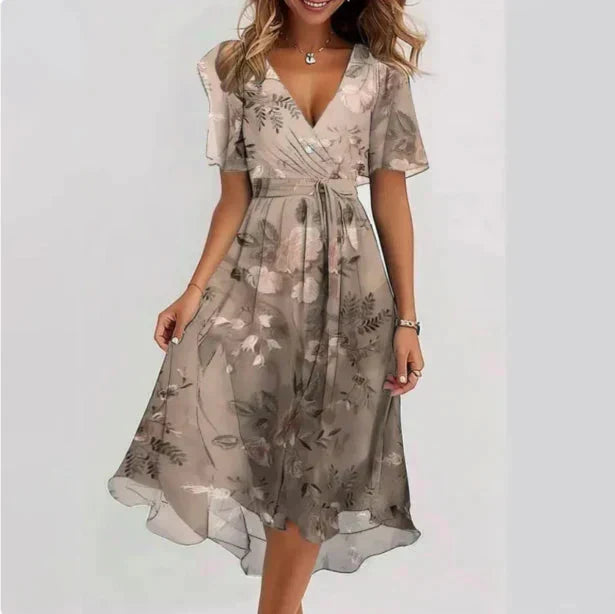 Domenica Wrap Midi Dress - Champagne Floral
