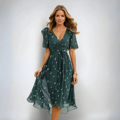 Domenica Wrap Midi Dress - Green Floral