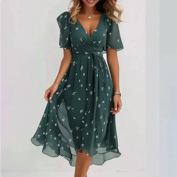 Domenica Wrap Midi Dress - Green Floral