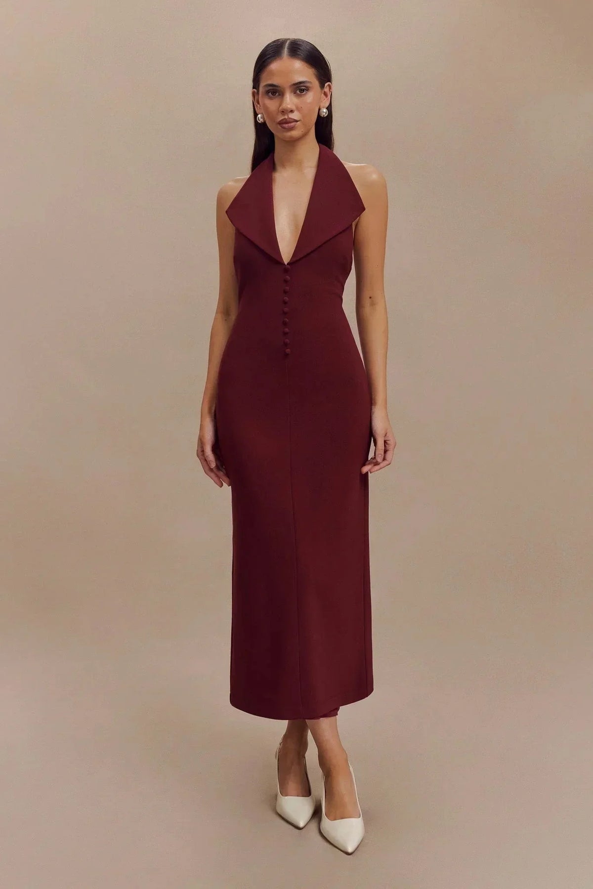 Dulcie Halter Midi Dress - Burgundy