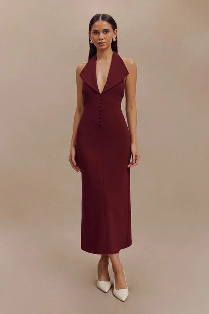 Dulcie Halter Midi Dress - Burgundy