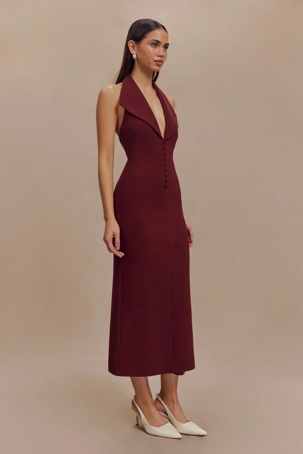 Dulcie Halter Midi Dress - Burgundy