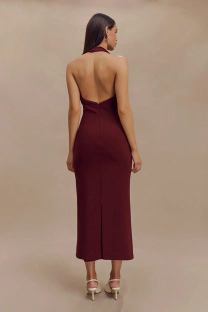 Dulcie Halter Midi Dress - Burgundy