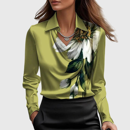 Women's Workwear Cowl Neck Long Sleeve Satin Blouse