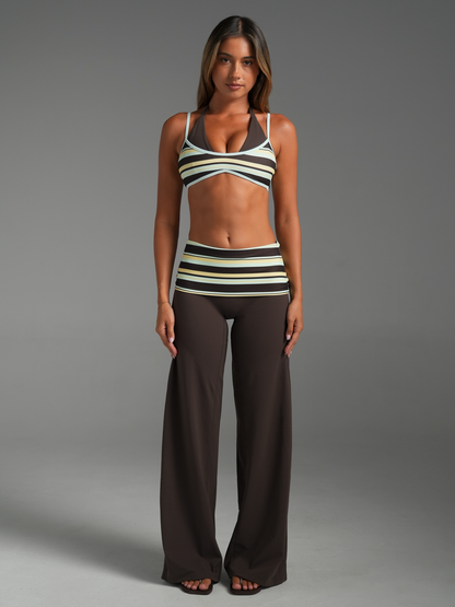 Emmanuelle Foldover Wide Leg Pants - Chocolate Brown
