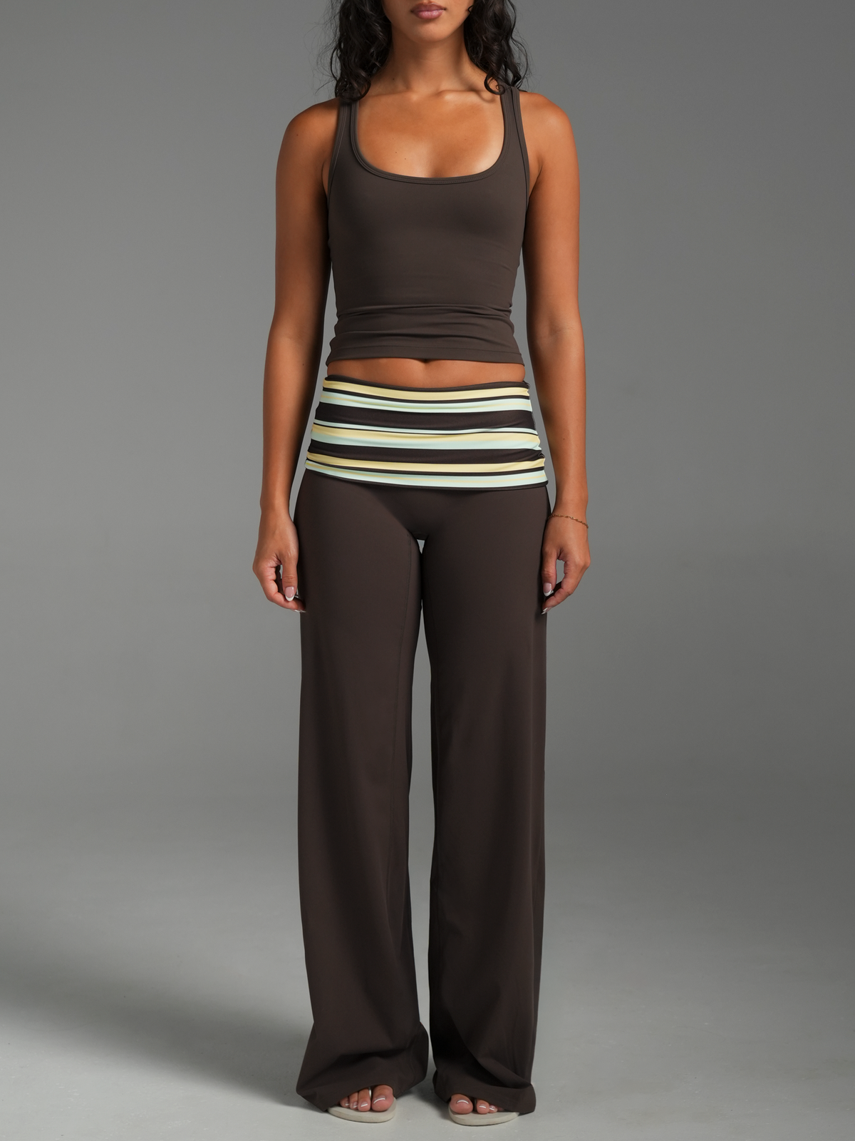 Emmanuelle Foldover Wide Leg Pants - Chocolate Brown