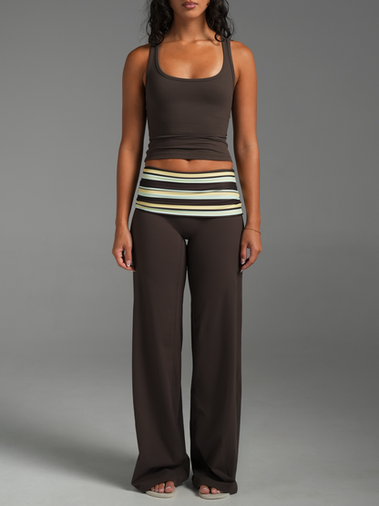 Emmanuelle Foldover Wide Leg Pants - Chocolate Brown
