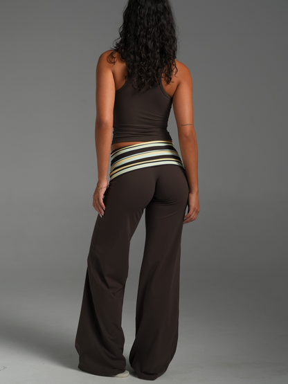 Emmanuelle Foldover Wide Leg Pants - Chocolate Brown