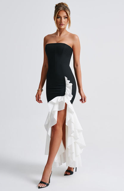 Esperanza Ruffle Maxi Dress - Black and White