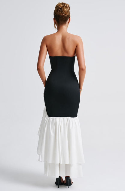 Esperanza Ruffle Maxi Dress - Black and White