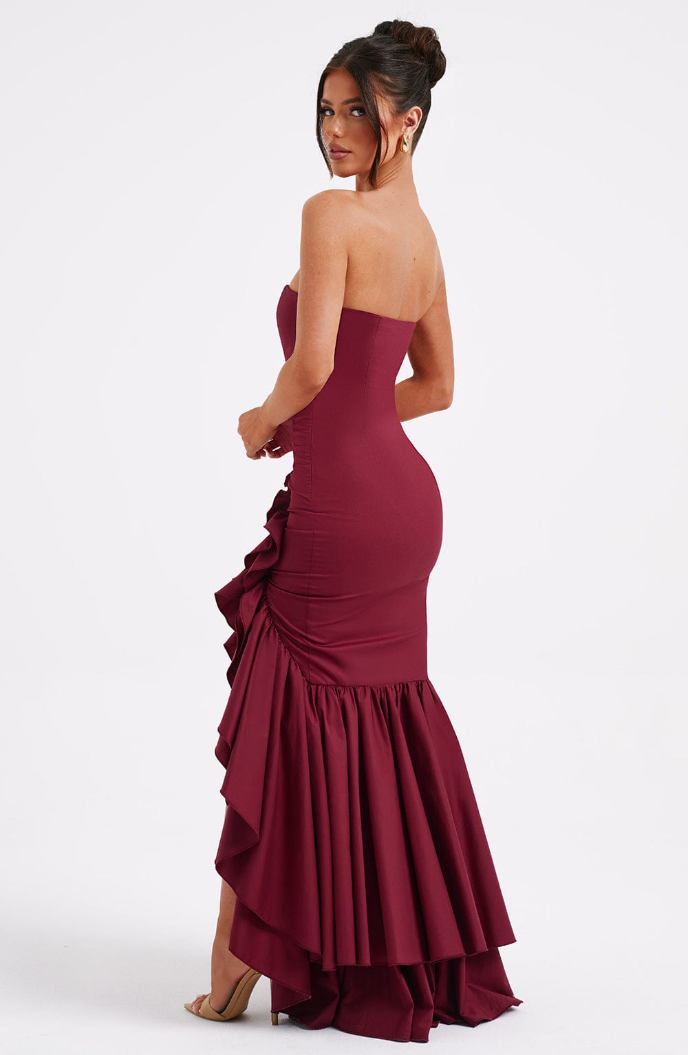 Esperanza Ruffle Maxi Dress - Burgundy