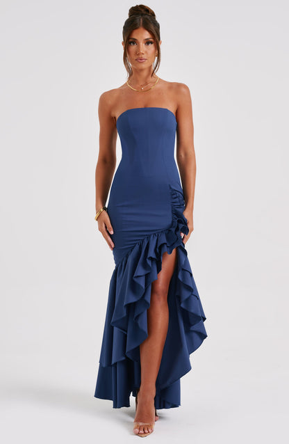 Esperanza Ruffle Maxi Dress - Navy