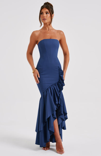 Esperanza Ruffle Maxi Dress - Navy