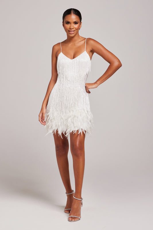 Estee Fringe Mini Dress - White
