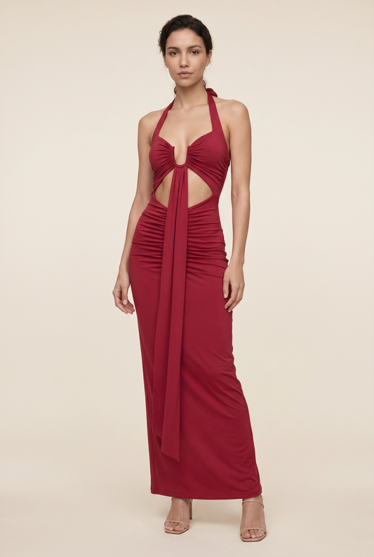 Fabienne Cutout Maxi Dress - Cherry