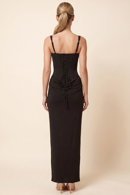 Fleurine Corset Maxi Dress - Black
