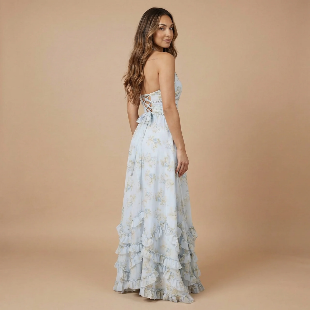 Women's Floral Halter Ruffle Maxi Dress – Amari The Label