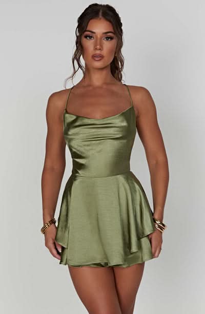 Women's Cocktail Cowl Neck Satin Mini Playsuit - product image 3