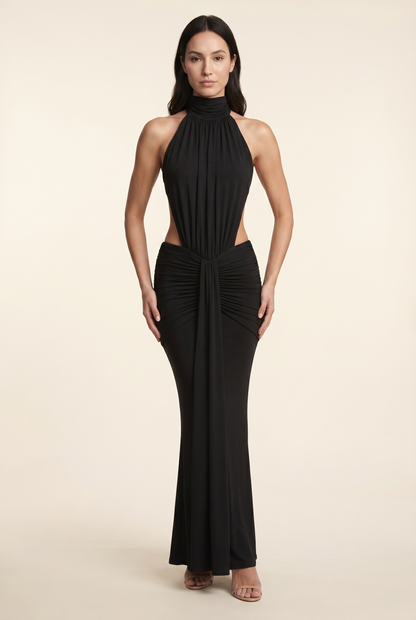 Florentine Halter Maxi Dress - Black