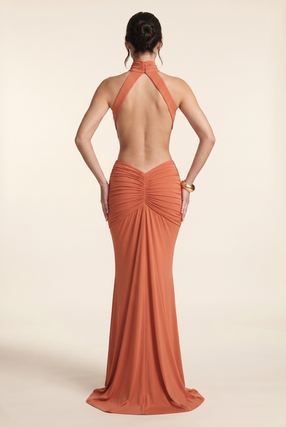 Florentine Halter Maxi Dress - Burnt Orange