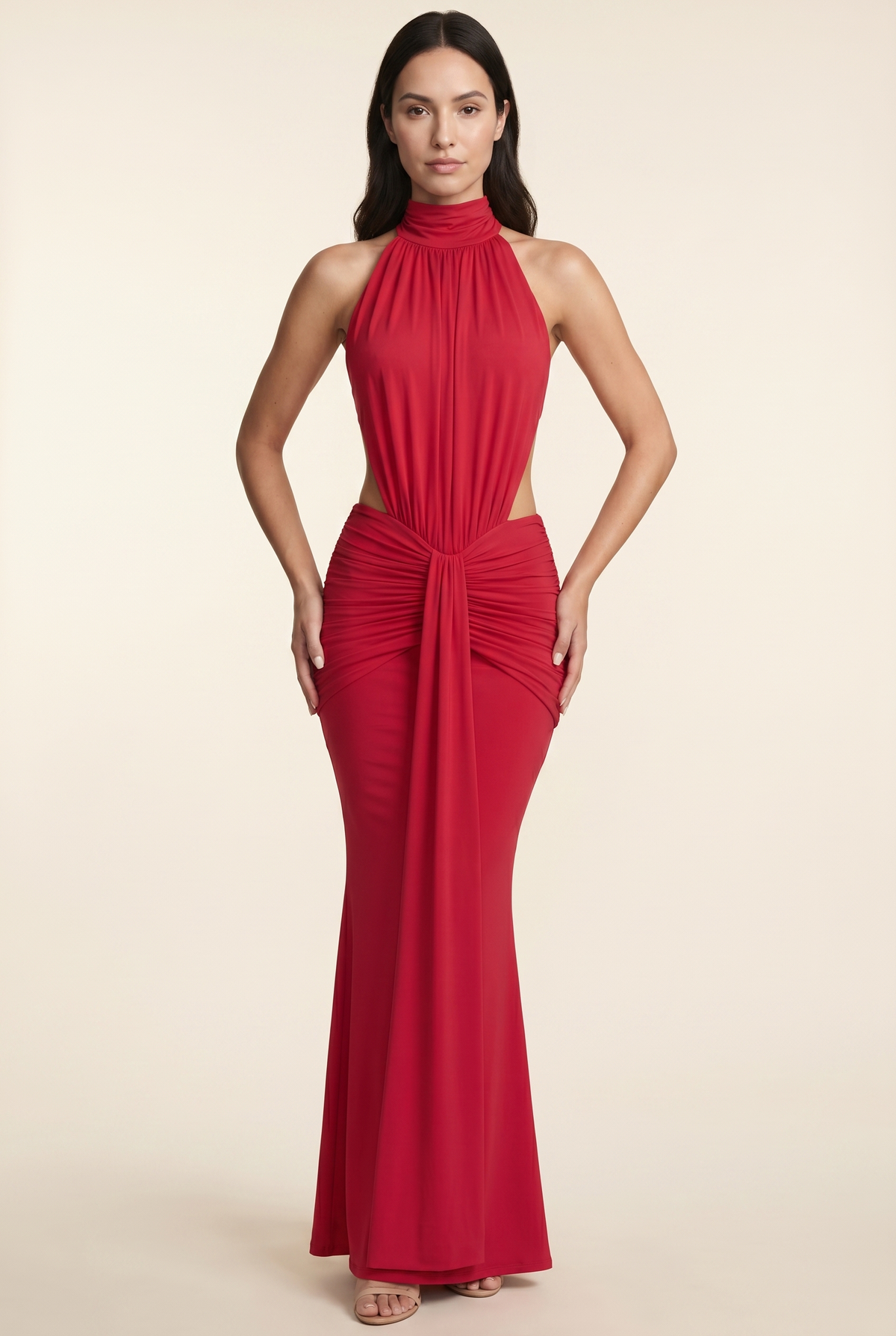 Florentine Halter Maxi Dress - Red