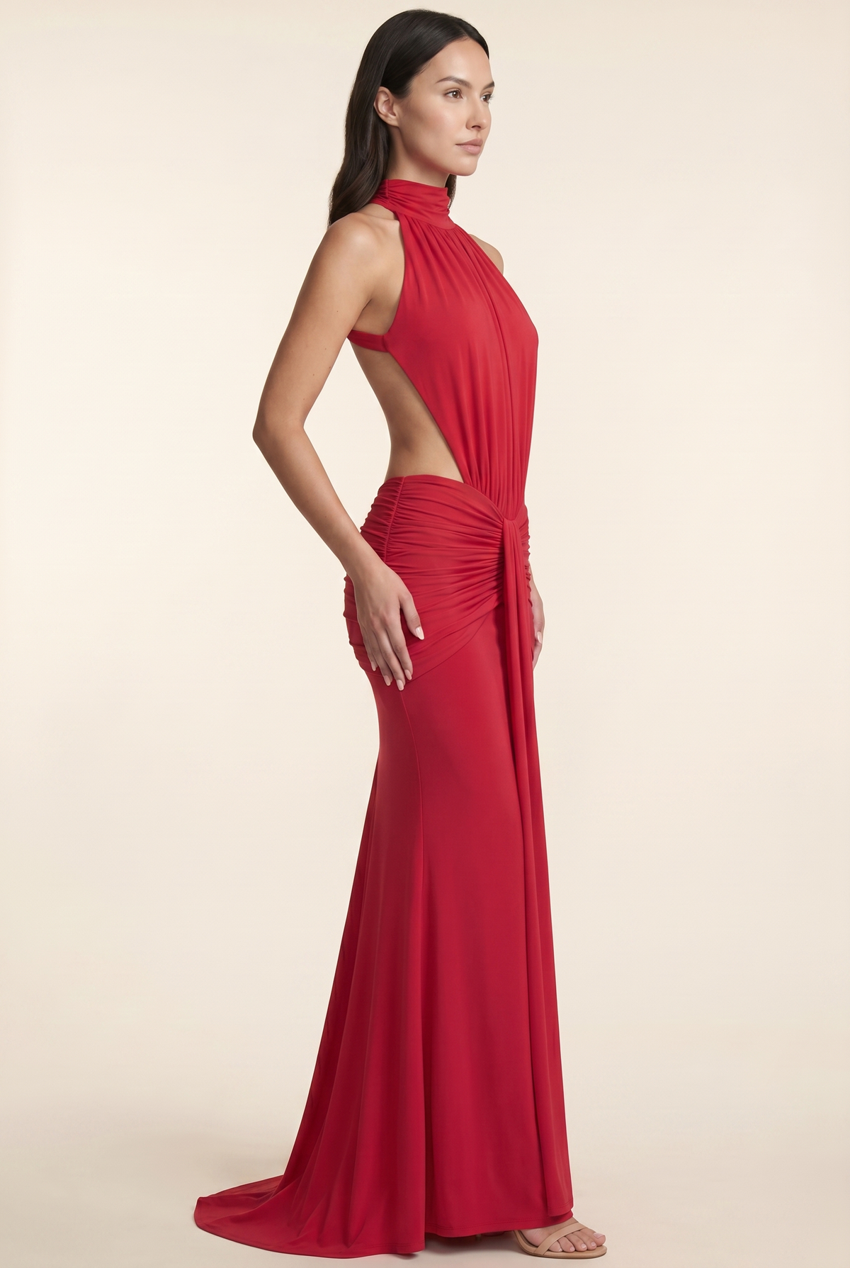 Florentine Halter Maxi Dress - Red