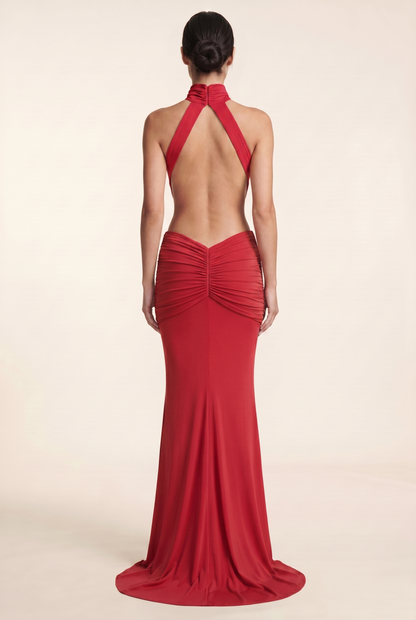 Florentine Halter Maxi Dress - Red