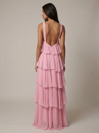 Rosalind Tiered Halter Maxi Dress - Pink