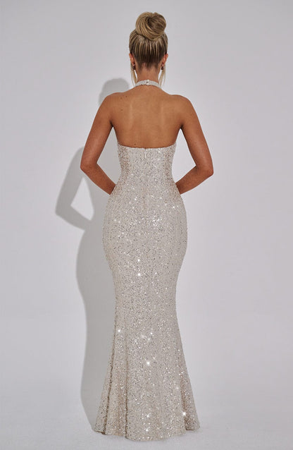 Gaia Halter Maxi Dress - Silver