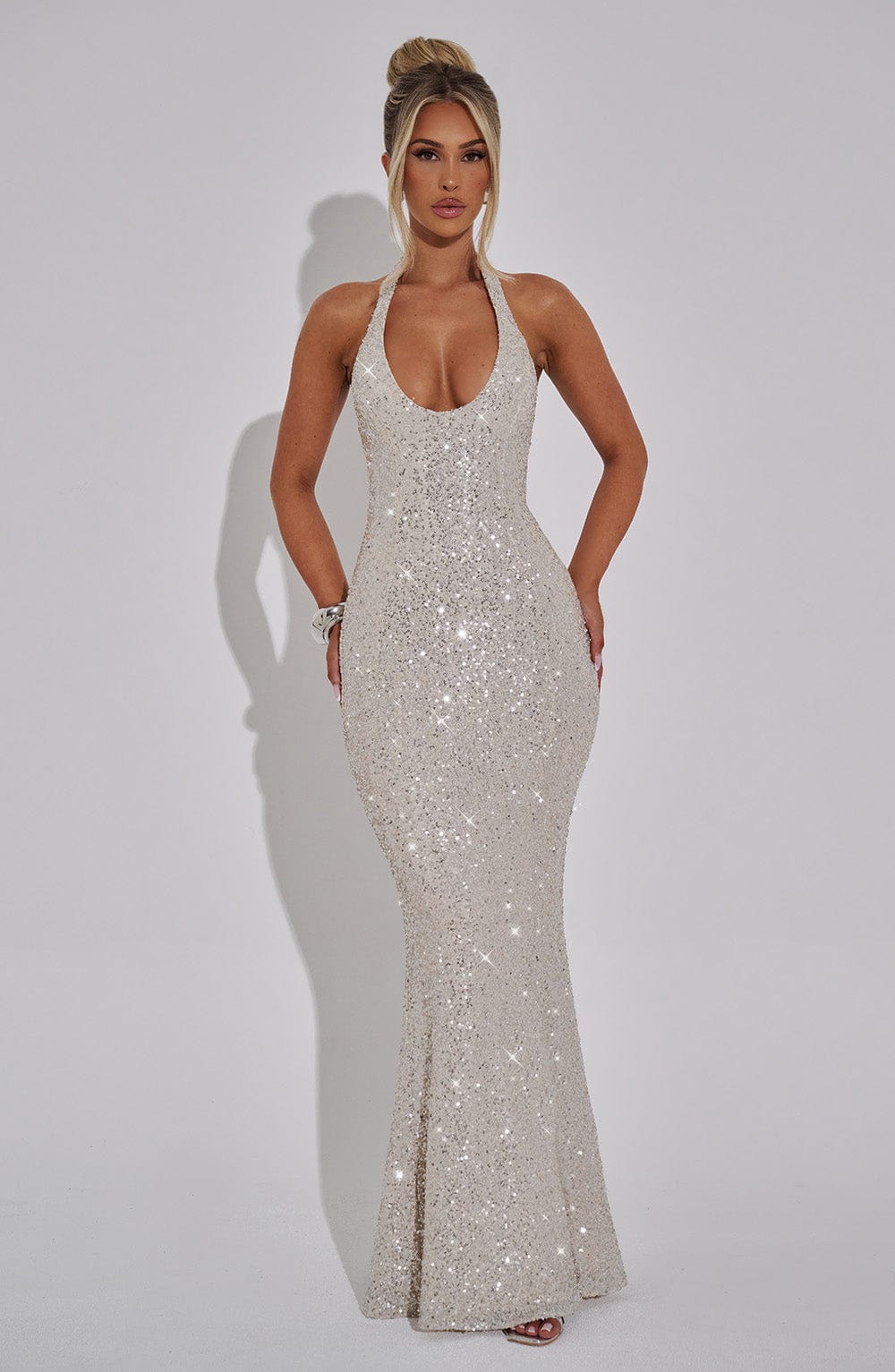 Gaia Halter Maxi Dress - Silver