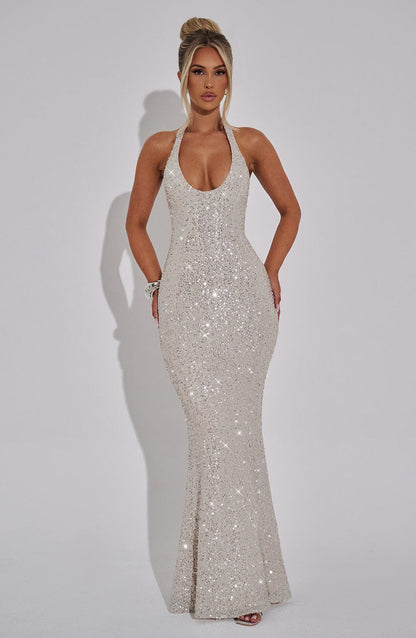 Gaia Halter Maxi Dress - Silver