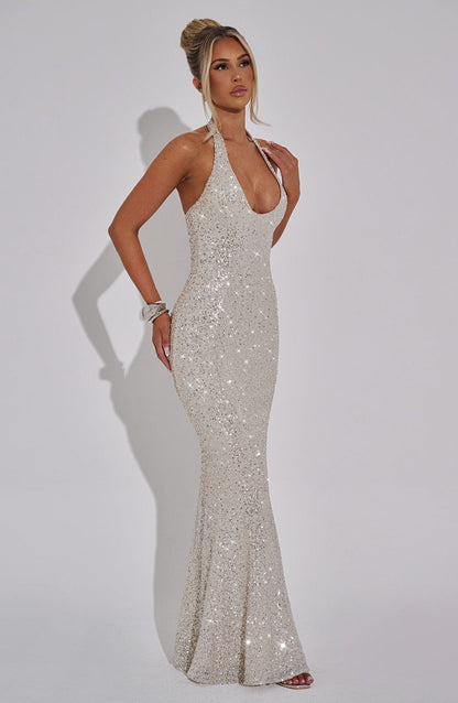 Gaia Halter Maxi Dress - Silver
